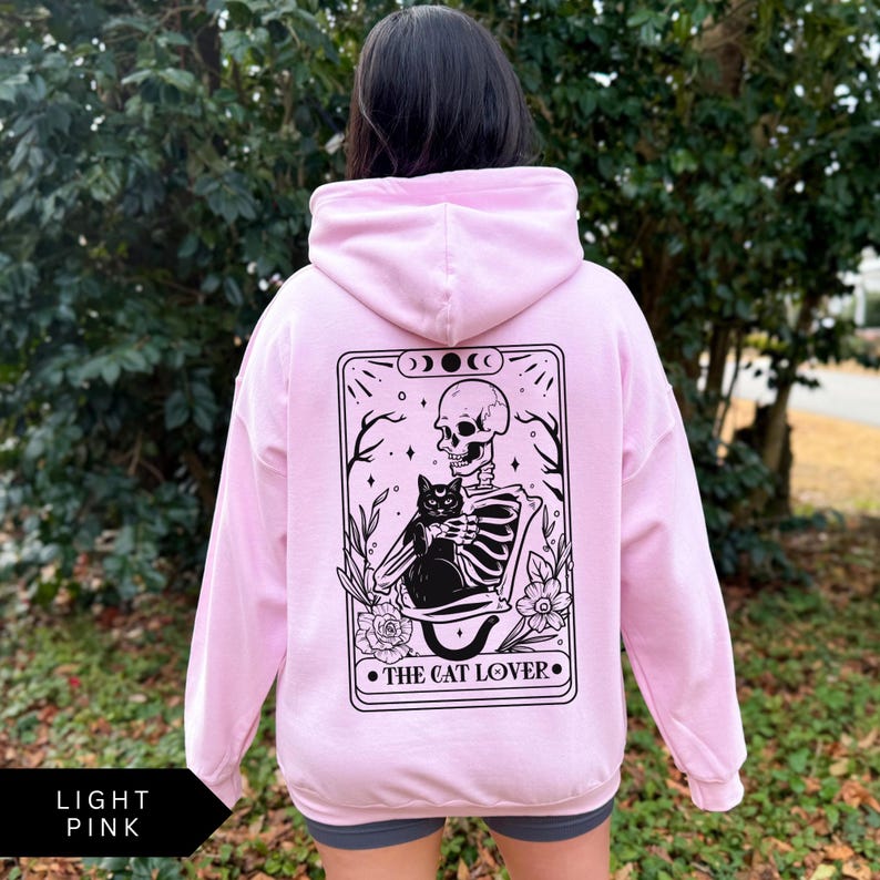 Cat Lover Tarot Card Hoodie, Funny Cat Shirt, Cat Lover Gift, Oversized Hoodie, Aesthetic Graphic Retro Vintage Shirt, Cat Lover Sweatshirt Light Pink