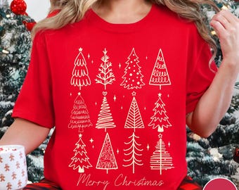 ヴィンテージクリスマスツリー コンフォートカラーズ®シャツ、レトロな