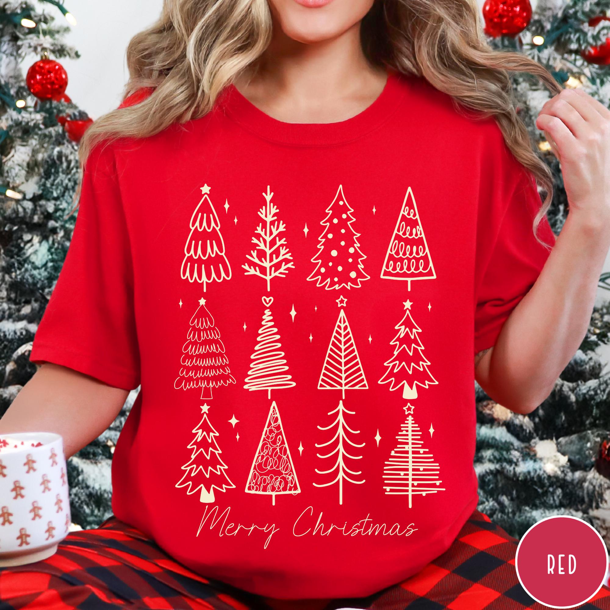 ヴィンテージクリスマスツリー コンフォートカラーズ®シャツ、レトロな