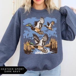 Vintage Ducks Sweatshirt - Unisex Retro Mallard Shirt Heather Sport Dark Navy