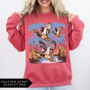 Vintage Ducks Sweatshirt - Unisex Retro Mallard Shirt Heather Scarlet Red