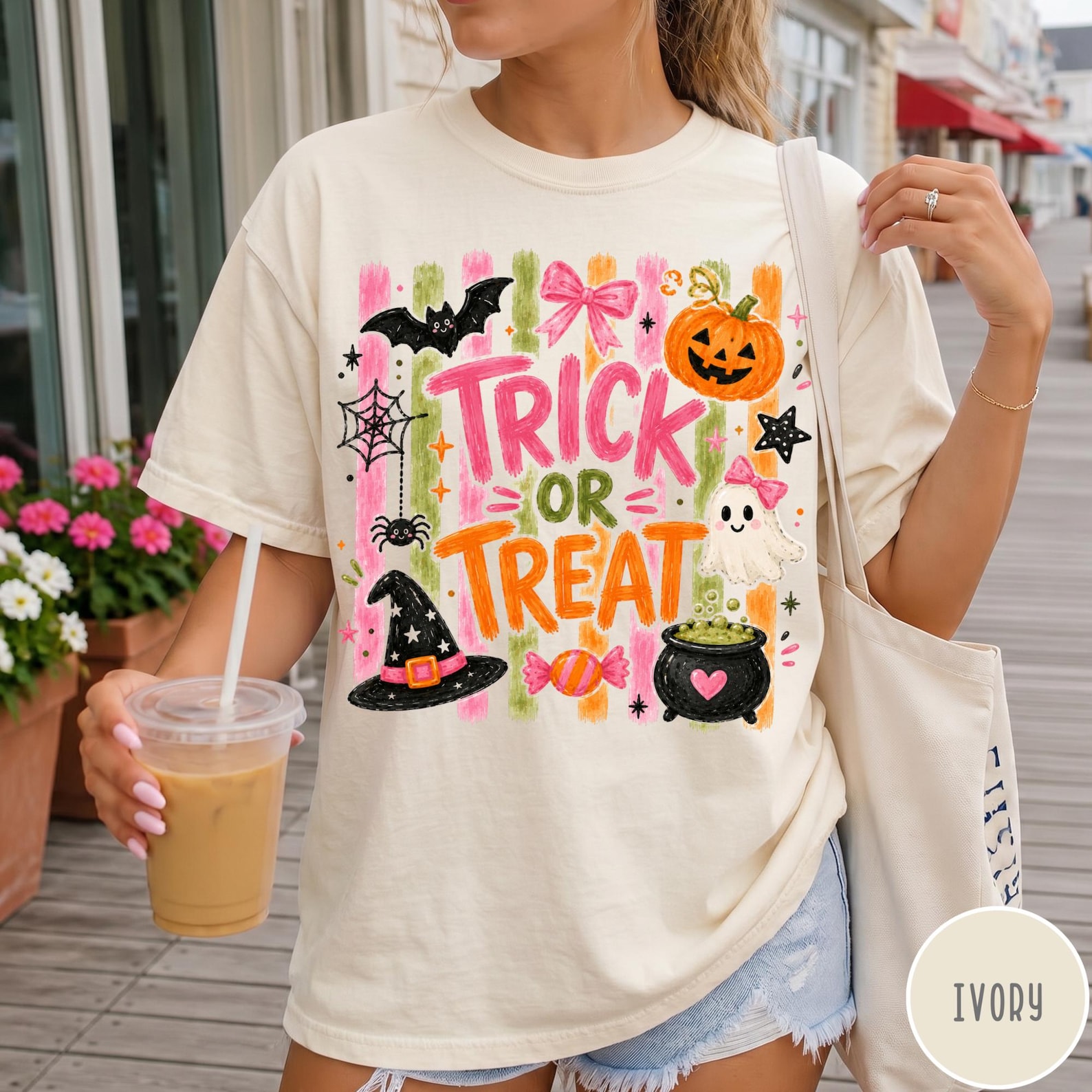 Trick Or Treat Comfort Colors® Shirt, Cute Halloween T-Shirt, Coquette Halloween Shirt, Pink Halloween Tee, Girly Halloween Gift Tee