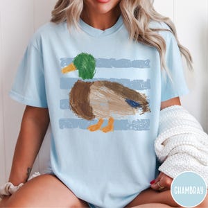 Vintage Retro Mallard Comfort Colors®, Vintage 90's Painted Duck T-Shirt, Striped Duck Tee, Nature Tee, Coastal Aesthetic Shirt, Duck Gift Chambray
