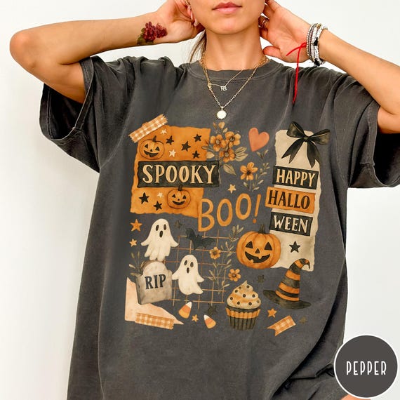 Halloween Collage Comfort Colors® Shirt, Retro Halloween Tshirt, Vintage Oversized Halloween Aesthetic Tee, Women's Halloween Graphic Tee