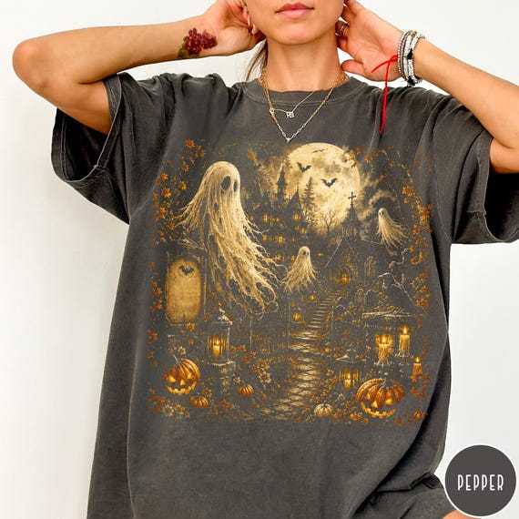 Vintage Gothic Halloween Shirt, Dark Halloween Comfort Colors® Tee, Haunted Mansion Ghost Shirt, Spooky Graveyard Shirt, Gothic Graphic Tee