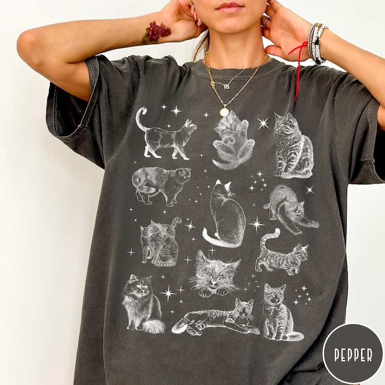 Vintage Cats Shirt, Faded Retro Cat Shirt, Unisex Comfort Colors TShirt, Cat Lover Gift, Graphic Tee, Oversized T Shirt, Cat Aesthetic Pepper