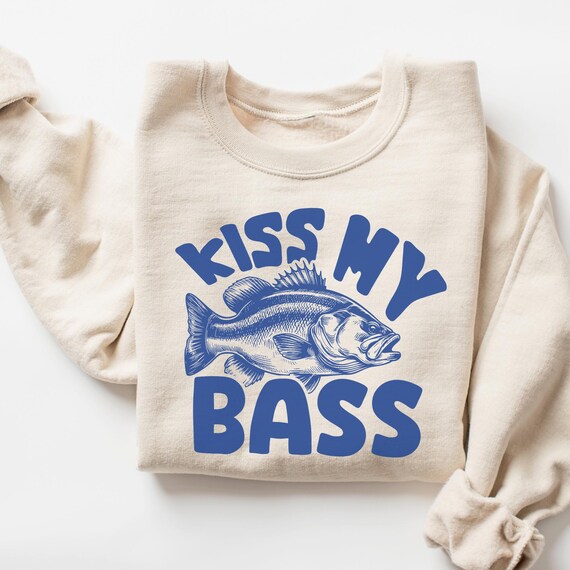 Retro Kiss My Bass Sweatshirt, Vintage Fishing Shirt, Unisex Funny