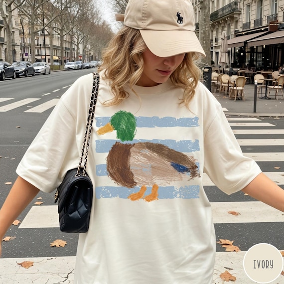 Vintage Retro Mallard Comfort Colors®, Vintage 90's Painted Duck T-Shirt, Striped Duck Tee, Nature Tee, Coastal Aesthetic Shirt, Duck Gift
