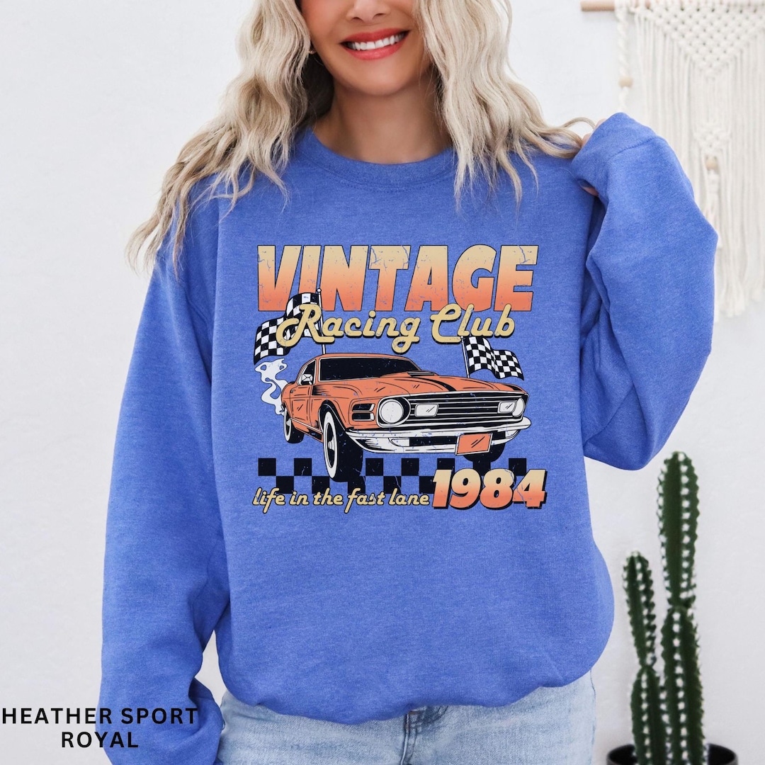 Sweatshirt Back Racing Graphics Vintage 80's Racing Club Sweatshirt, Vintage Retro Graphic Race Car ...
