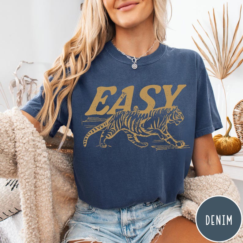 Easy Tiger Comfort Colors® T-Shirt, Vintage Distressed Tiger Shirt, Oversized Retro Tiger Tee, Trendy Grunge Indie Boho Shirt, Graphic Tee Denim