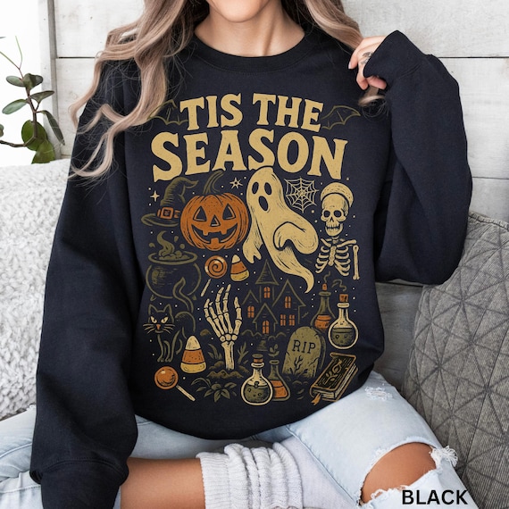 Retro Halloween Sweatshirt, Tis' the Season, Vintage Halloween Aesthetic, Women's Halloween Shirt, Pumpkin Ghost Oversized Sweatshirt