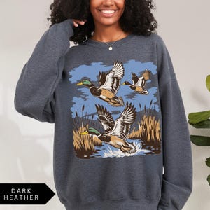 Vintage Ducks Sweatshirt - Unisex Retro Mallard Shirt Dark Heather