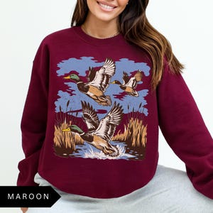Vintage Ducks Sweatshirt - Unisex Retro Mallard Shirt Maroon
