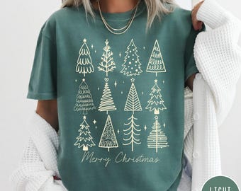 ヴィンテージクリスマスツリー コンフォートカラーズ®シャツ、レトロな