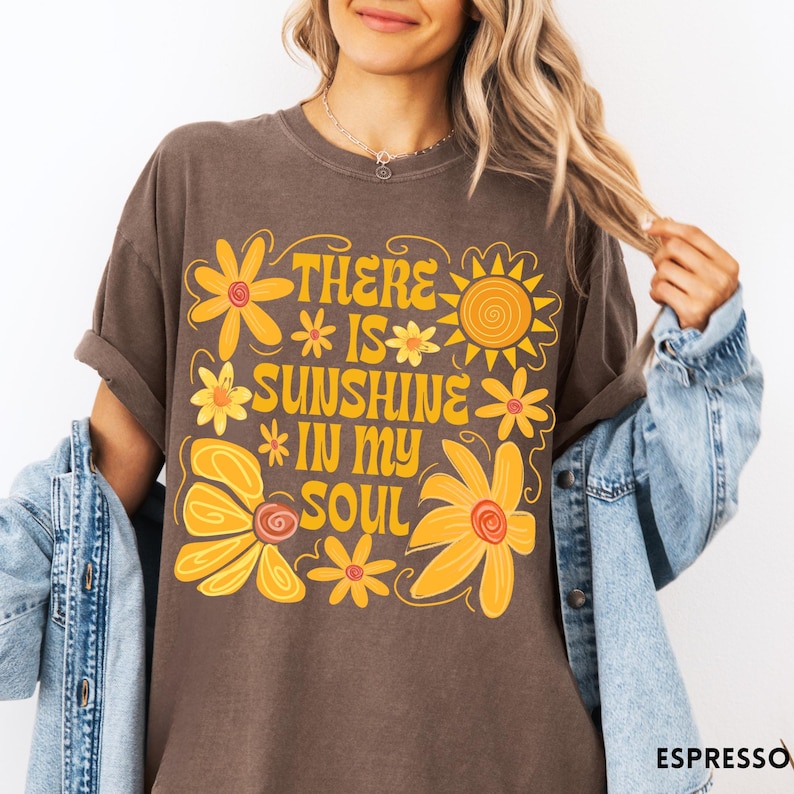 Sunshine In My Soul Comfort Colors® T-Shirt, Mental Health Shirt, Retro Boho Summer Vibes Shirt, Hippie Flower Tee, Aesthetic Women's Tee Espresso