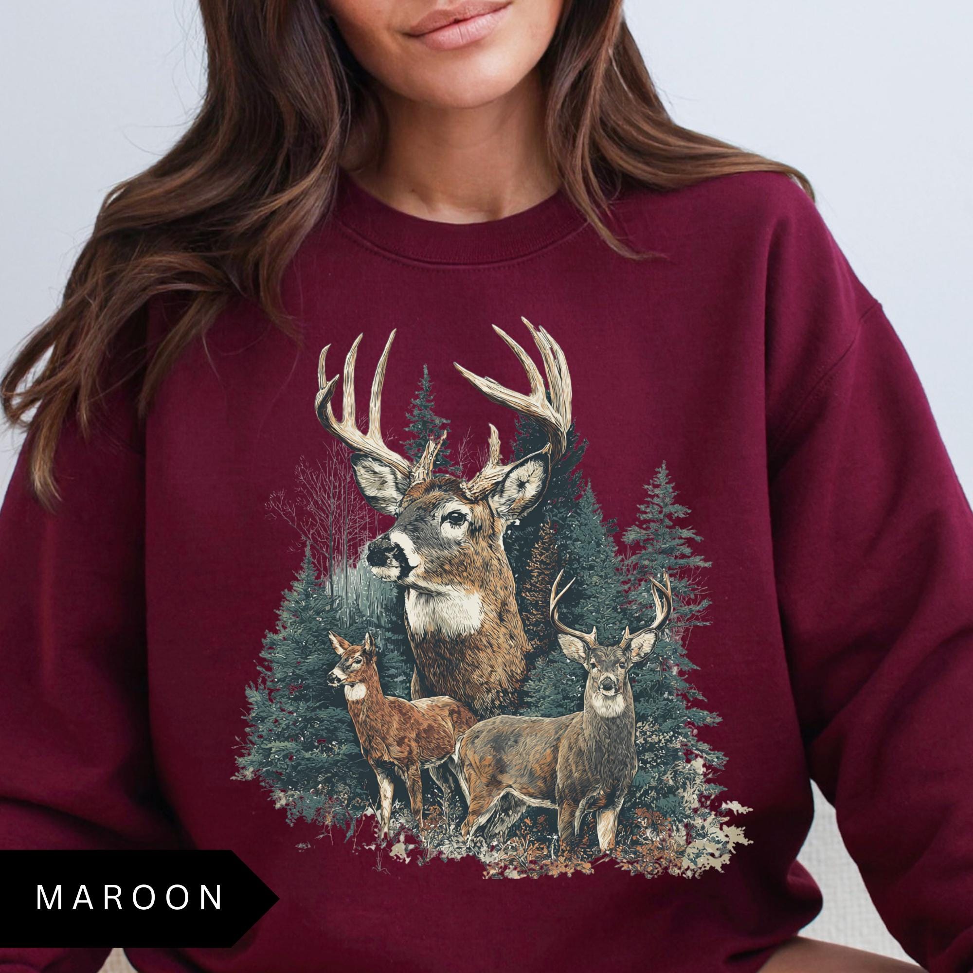 Sweat Vintage Jerzees Col Rond – Nature WhiteTail Deer – Taille L – Noir – USA