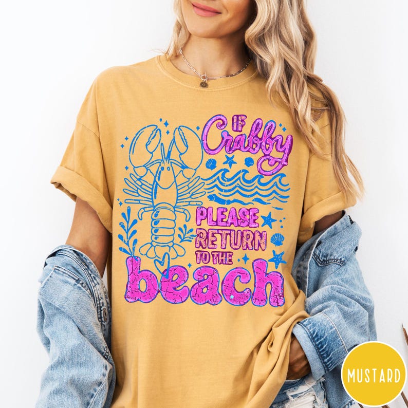 Si estás de mal humor, por favor regresa a la playa. Camiseta Comfort Colors®, camiseta divertida para la playa, camiseta retro de verano, camiseta con estampado costero, regalo para amantes de la playa. Mustard