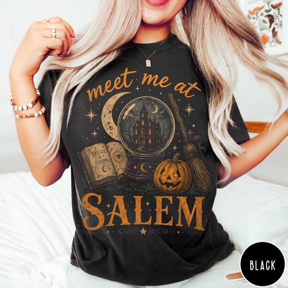 Meet Me At Salem Comfort Colors® Shirt, Witchy Halloween T-Shirt, Crystal Ball Witch Tee, Spooky Salem Shirt, Halloween Witch Lover Gift