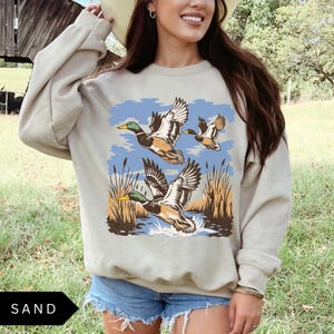 Vintage Ducks Sweatshirt - Unisex Retro Mallard Shirt Sand
