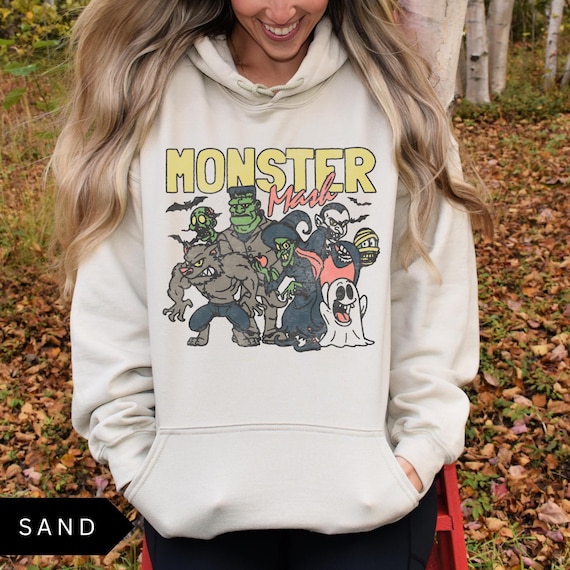 Monster Mash Hoodie, Retro Halloween Aesthetic, Vintage Halloween Sweatshirt, Graphic Monster Hoodie, Fall Oversized Shirt, Halloween Gift