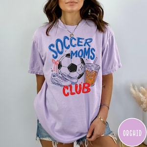 Soccer Moms Club Comfort Colors® T-Shirt, Gameday Doodle Soccer Tee, Trendy Women's Soccer Shirt, Sports Mom Shirt, Game Day Tee Orchid