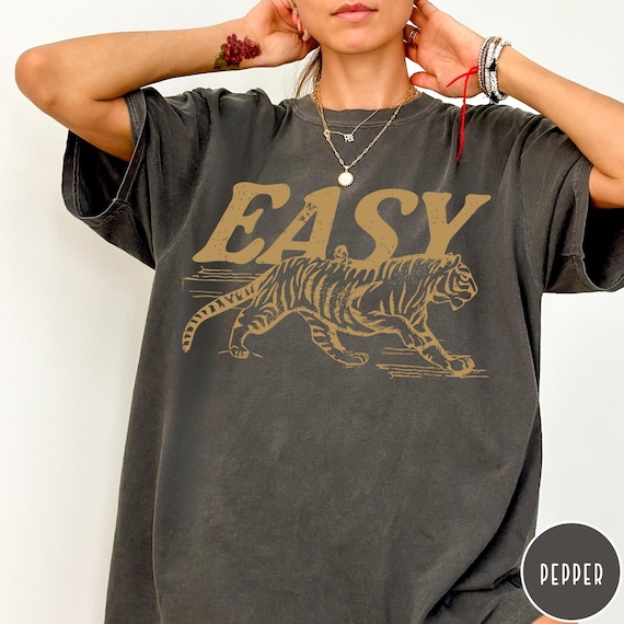 Easy Tiger Comfort Colors® T-Shirt, Vintage Distressed Tiger Shirt, Oversized Retro Tiger Tee, Trendy Grunge Indie Boho Shirt, Graphic Tee