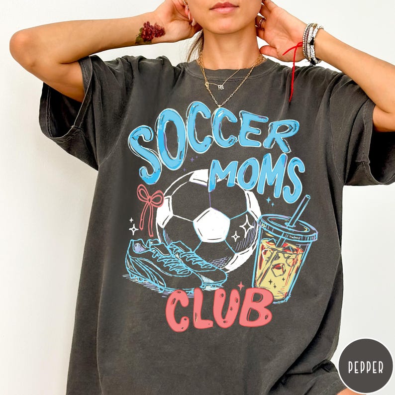Soccer Moms Club Comfort Colors® T-Shirt, Gameday Doodle Soccer Tee, Trendy Women's Soccer Shirt, Sports Mom Shirt, Game Day Tee Pepper