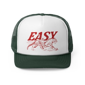Easy Tiger Trucker Hat, Vintage Distressed Tiger Hat, Trendy Retro Trucker Hat, Otto Trucker Hat, Grunge Indie Boho Tiger Hat Dark Green