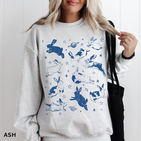 Bunnies in Space Sweatshirt, Funny Bunny Shirt, Oversized Sweatshirt, Aesthetic Graphic Retro Vintage Shirt, Rabbit Lover Gift, Funny Gift