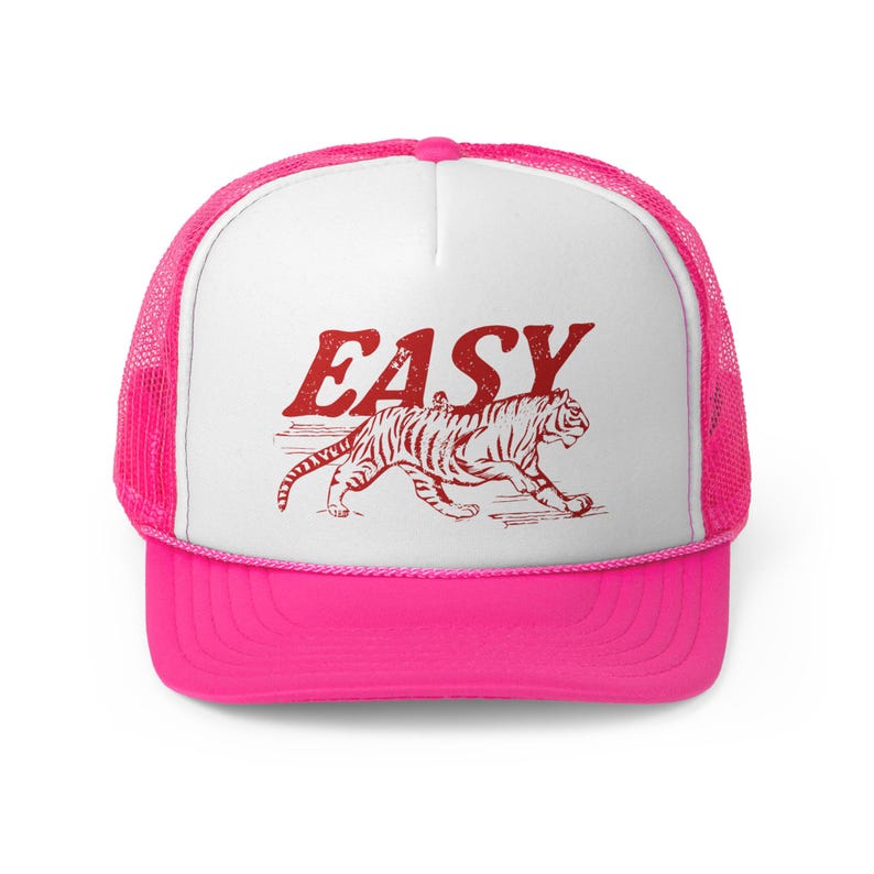 Easy Tiger Trucker Hat, Vintage Distressed Tiger Hat, Trendy Retro Trucker Hat, Otto Trucker Hat, Grunge Indie Boho Tiger Hat Pink