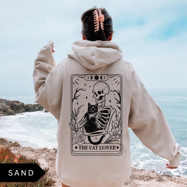 Cat Lover Tarot Card Hoodie, Funny Cat Shirt, Cat Lover Gift, Oversized Hoodie, Aesthetic Graphic Retro Vintage Shirt, Cat Lover Sweatshirt Sand