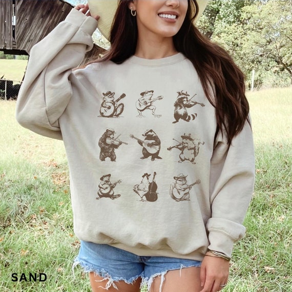 Vintage Banjo Animals Sweatshirt Funny Retro Guitar Sweatshirt Raccoon Chicken Bear Badger Squirrel Frog Shirt Country Critters Shirt Etsy
