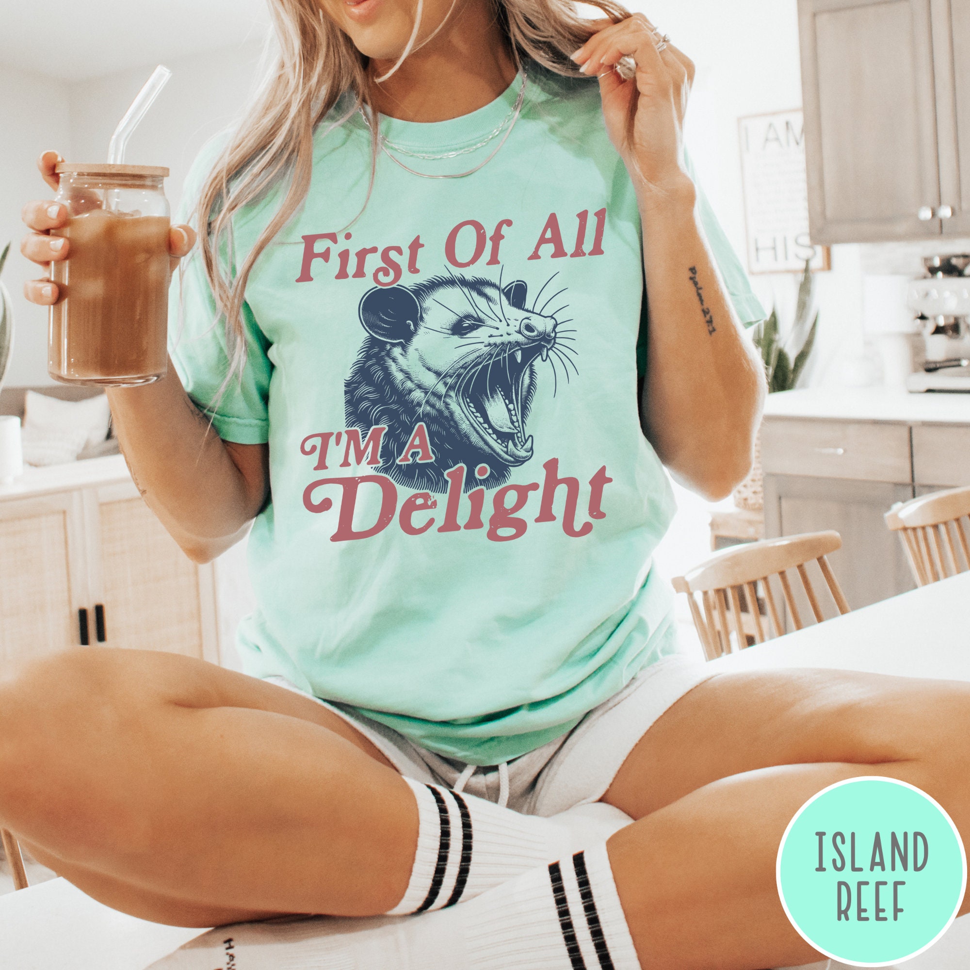 I'm a Delight Comfort Colors® T-Shirt, First of All, Vintage Possum Tshirt, Funny Retro Shirt, Graphic Tee, Funny Women's Aesthetic Tshirt