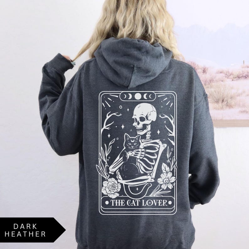 Cat Lover Tarot Card Hoodie, Funny Cat Shirt, Cat Lover Gift, Oversized Hoodie, Aesthetic Graphic Retro Vintage Shirt, Cat Lover Sweatshirt Dark Heather