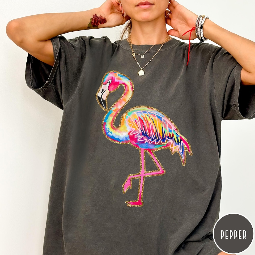 Summer Flamingo Comfort Colors® Shirt, Preppy Beach Vibes Graphic Tee, Neon Cute Flamingo 