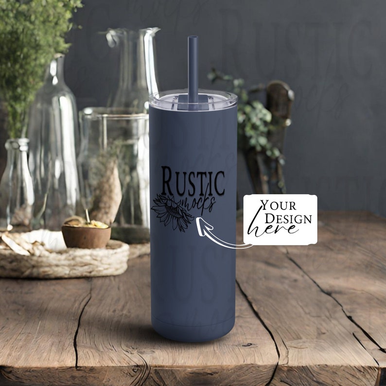 Rustic Indigo Tumbler Mockup Front 20 Oz Matte Skinny Tumbler PNG and ...