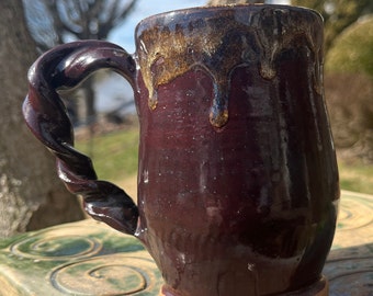 Purple Twisted Handle Handmade Ceramic Mug