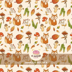 Autumn Fox Seamless Pattern: Woodland Animals Digital Paper (12x12 inches) (Digital Download)
