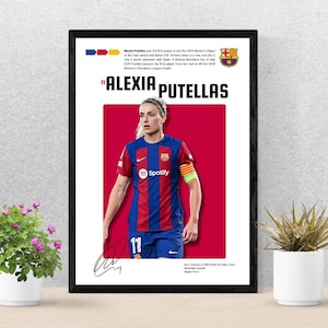 Affiche numérique signée Alexia Putellas Barcelona, art mural, décoration de chambre à coucher, format A3-02
