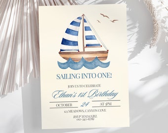 Sailor Birthday Invitation for Sailing Boat Invite Template Nautical Editable Digital Printable Invitation