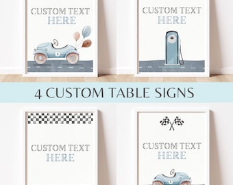 Editable Racing Party Signs Bundle, Retro Car Birthday Table Decor, Blue Race Car Birthday Printable Food Drink Sign Favor Gifts Sign Boy