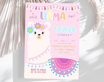 Lama-Party-Geburtstags-Einladung, Fiesta Lama Party-Einladung, Alpaka-Geburtstags-Einladung, Lama Fun-Geburtstags-Party Einladung
