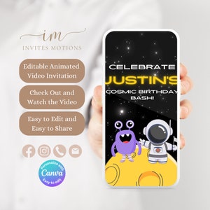 Astronaut Birthday Video Invitation: Editable Outer Space Evite (Digital Download)