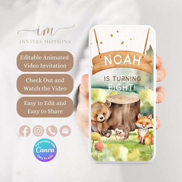 Woodland Birthday Invite Editable Adventure Birthday Text Message Evite Animals Video Invite Template Forest Theme Party SMS Invite