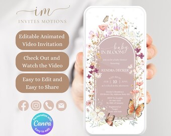 Editable Wildflower Baby Shower Invitation, Wildflowers Baby Shower Animated Invitation, Wild Flower Baby Shower Party Video Invite