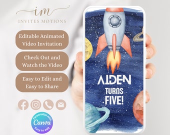 Outer Space Birthday Invite Editable Planets Birthday Text Message Evite Astronaut Video Invite Template Solar System Party SMS Invite