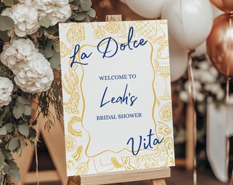 Italian Bridal Shower Welcome Sign, La Dolce Vita Bridal Welcome Sign, Mediterranean Bridal Shower Party Welcome Board Poster
