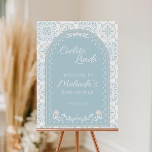 Cielito Lindo Blue Baby Shower Welcome Sign, Mexican Talavera Welcome Sign, Papel Picado Baby Shower Party Welcome Board Poster