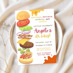 Burger Birthday Invitation, Burger Party Invite Printable Template, Burger Party Editable Invitation, Digital Snack Party Birthday Invite