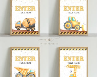 Construction Birthday Party Sign Editable Excavator Theme Birthday  Sign for Dump Truck Table Sign Decor Canva Template Printable C1